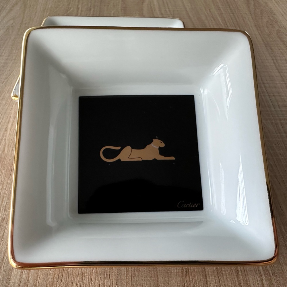 Cartier Panther Square Pair Small 3inch Porcelain Dishes